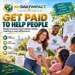 MyDailyImpact graphic promoting income from home while helping people through community food donations